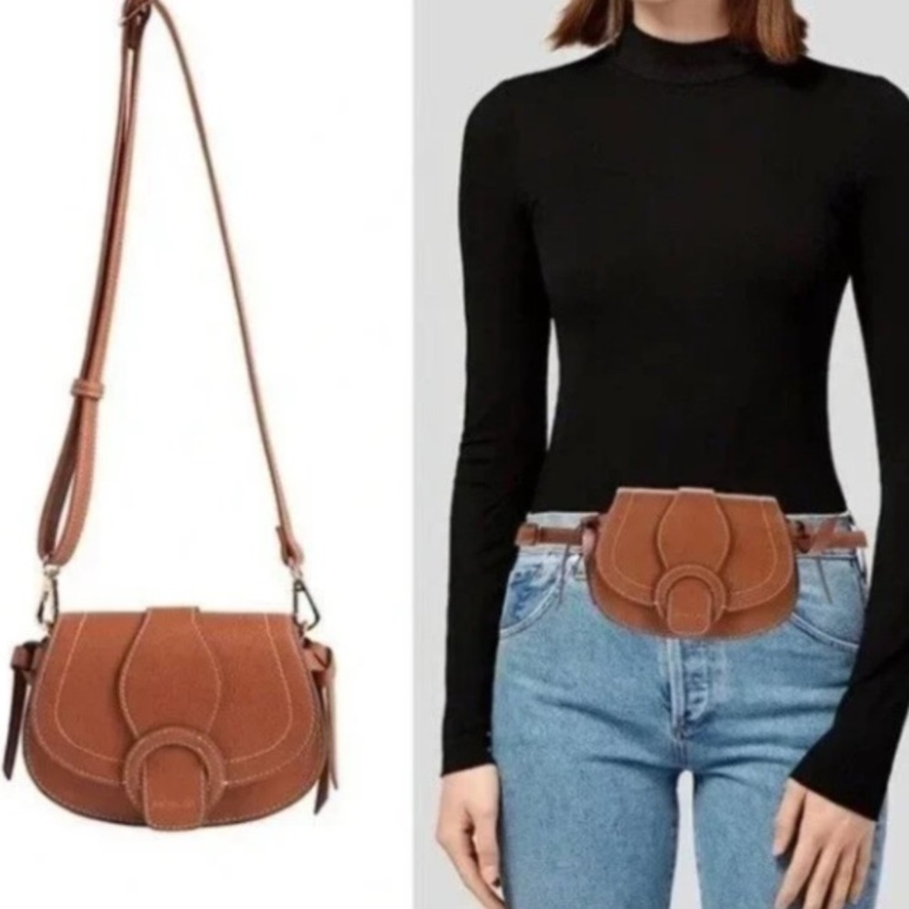 Rachel Zoe Curateur Edessi Crossbody SADDLE Brown Belt Bag Purse Vegan